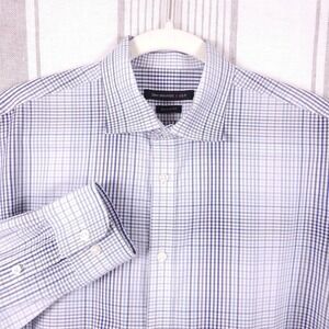 John Varvatos USA Dress Shirt Mens Large Blue Shadow Plaid Regular Fit Cotton